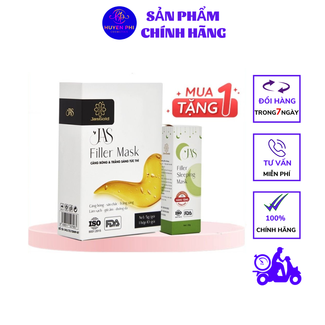 Mặt Nạ JAS FILLER MASK JASGOLD, Chống Lão Hóa Giảm Mụn Cấp Ẩm Dưỡng Da, 1 Hộp 10 Gói Tặng 1 Hộp 5 Mặt Nạ Ngủ