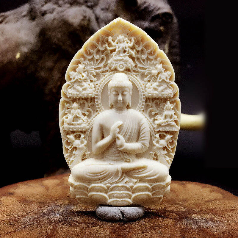 Dây chuyền Phật Như Lai Đại Nhật lá đề bằng trái ngà- Tuổi Mùi, tuổi thân - MN01 (có dây đeo)