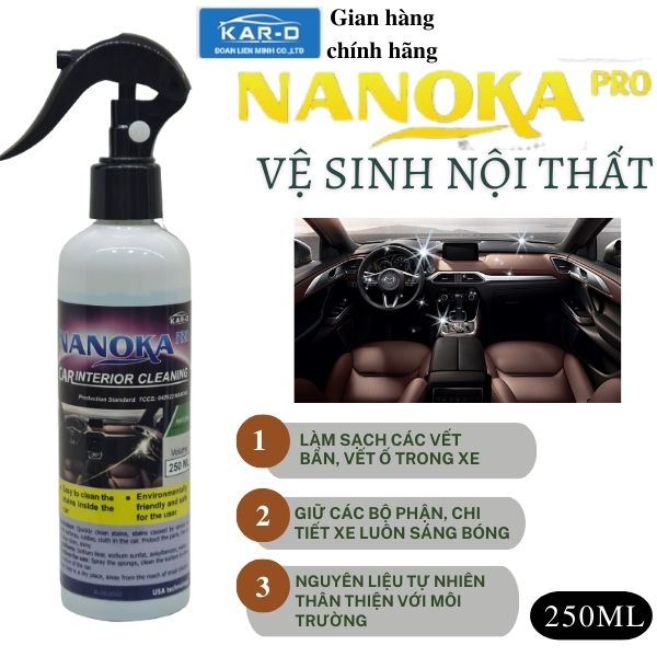 Combo 2 chai Vệ sinh nội thất ô tô Nanoka 250ml và Dướng đen bóng lốp Nanoka 3,6L