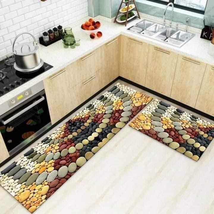 Bộ 2 thảm nhà bếp 3D cao cấp bám sàn chống trơn trượt size 2 TẤM 40×60 cm và 40x120 cm]