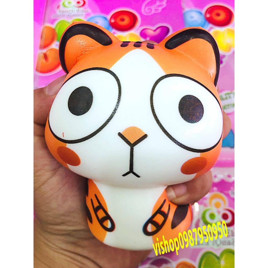 Squishy Lớn JUMBO Hình mèo chắp 2 tay màu vàng mắt to Đồ Chơi Xốp Giảm Stress Hình mềm mịn dễ Thương đàn hồi Cho Bé