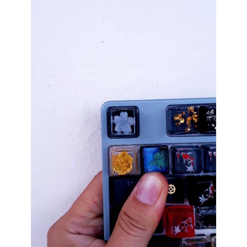 Keycap artisan hoa đào, hoa hồng trắng trang trí bàn phím cơ gaming