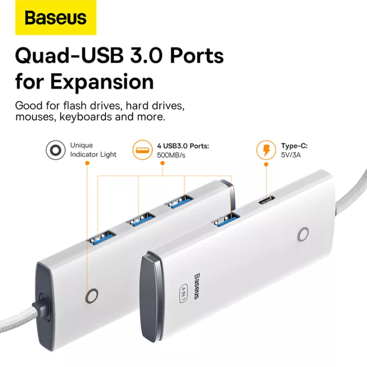 Hub chuyển 4 in 1 Baseus Lite Series 4-Port HUB Adapter- hàng chính hãng