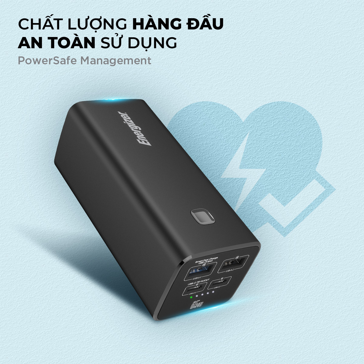 Sạc dự phòng Energizer XP20004PD - Sạc nhanh PD 65W - Hàng chính hãng