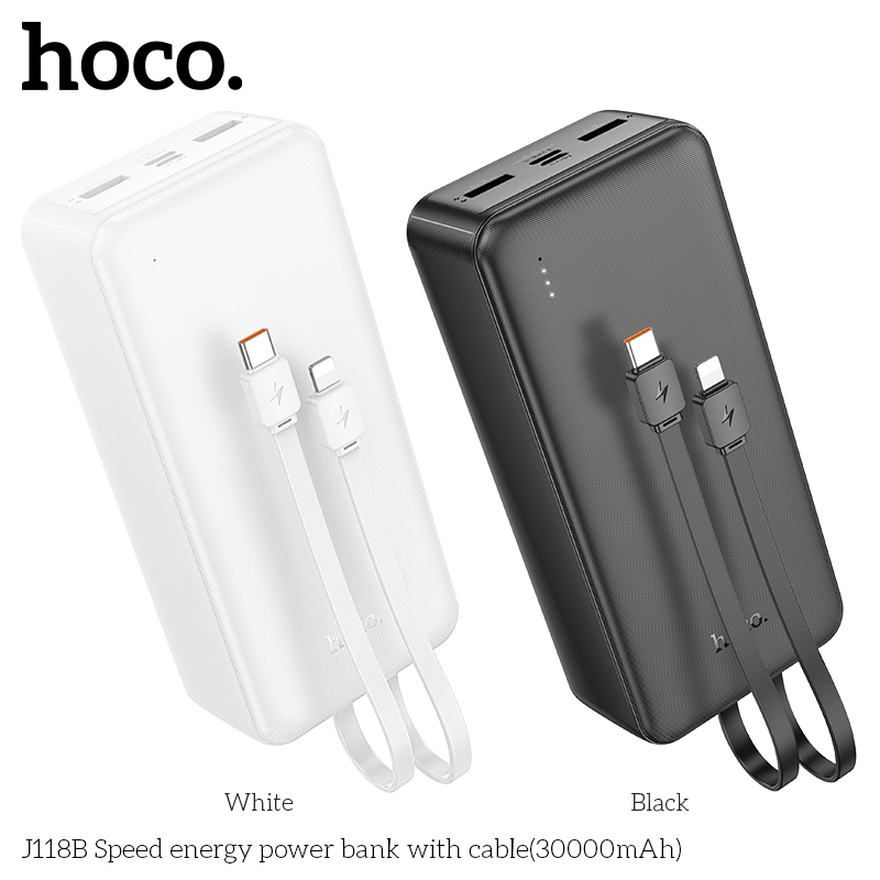 Sạc Dự Phòng Dành Cho Hoco J118B 30000Mah 2 Cổng Sạc Usb, Cáp Sạc 2 Dây Chân Type-C Và Ip Hàng Chính Hãng