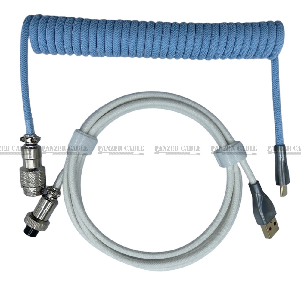 Dây Cáp Bàn Phím Cơ Type C Custom Chất Liệu Dù Siêu Bền, Dạng Xoắn Lò Xo Kết Nối Siêu Nhanh Coiled Cables Yorn Store Hàng Chính Hãng - Eco White Fru Blue