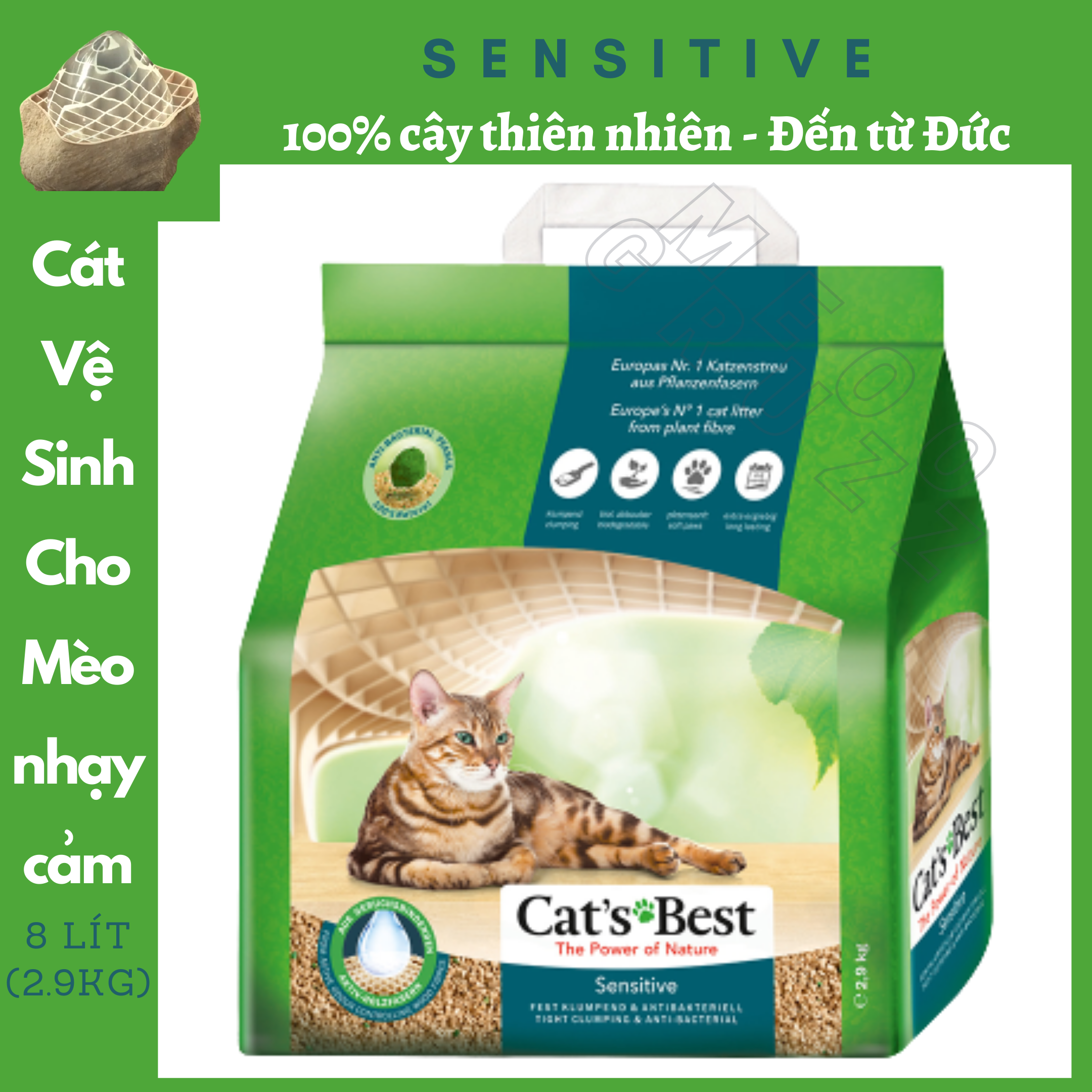 CÁT VỆ SINH HỮU CƠ VÓN CỤC SIÊU THẤM HÚT VÀ KHÁNG KHUẨN CHO MÈO NHẠY CẢM - CAT’S BEST SENSITIVE