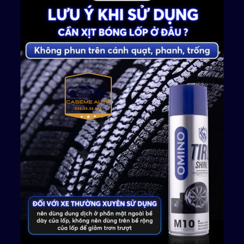 Dung Dịch Dưỡng Bóng Lốp Ô Tô OMINO M10 500ml, Phục Hồi Nhựa Đen, Chống Bạc Màu, Làm Bóng Vỏ Xe – Hàng Nhập Khẩu