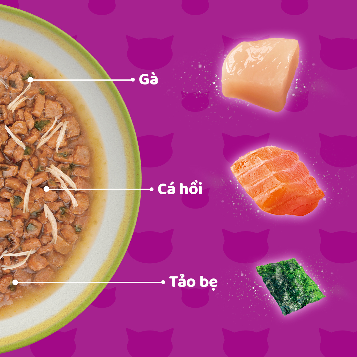 [Quà tặng không bán] WHISKAS Tasty Mix Thức ăn cho mèo trưởng thành dạng sốt  vị Gà, Cá hồi, và rong biển Wakam - 70g