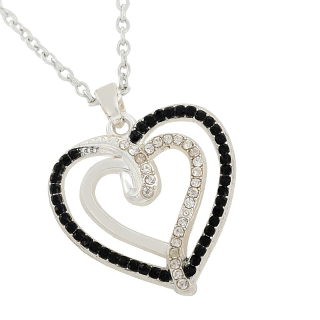 Black and white crystal heart necklace gift for women