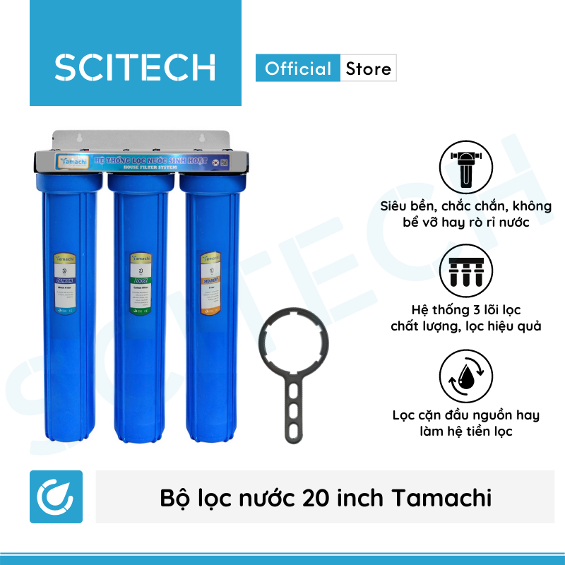 Bộ lọc nước thô đầu nguồn 3 cấp lọc 20 inch by Scitech - Hàng chính hãng 