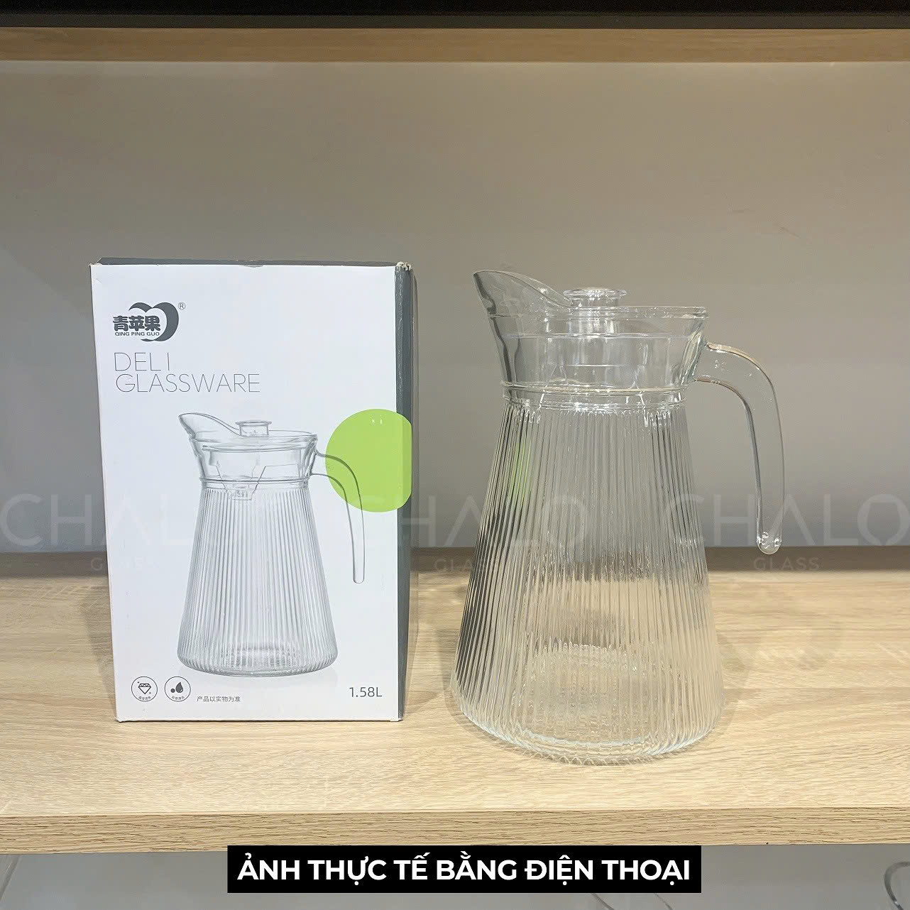 Bình Thủy Tinh Sọc Dọc Cao Cấp 1580ml Có Nắp – Ca Đựng Nước Ép, Trà Hoa Quả, Nước Detox Sang Trọng - HÀNG CHÍNH HÃNG MINIIN