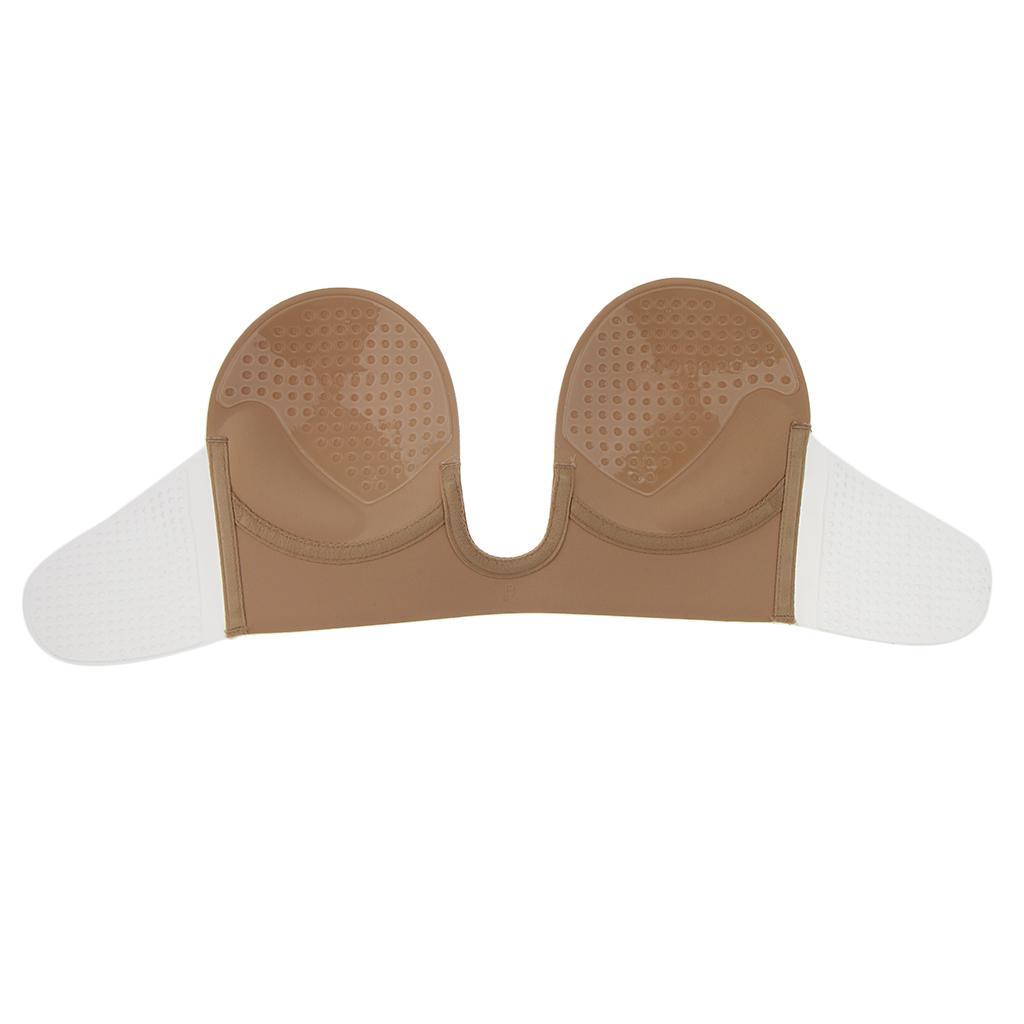 Women Lady Invisible Push Up Bra Strapless Bra Sticky Self-adhesive Silicone Deep U Plunge Backless Bras