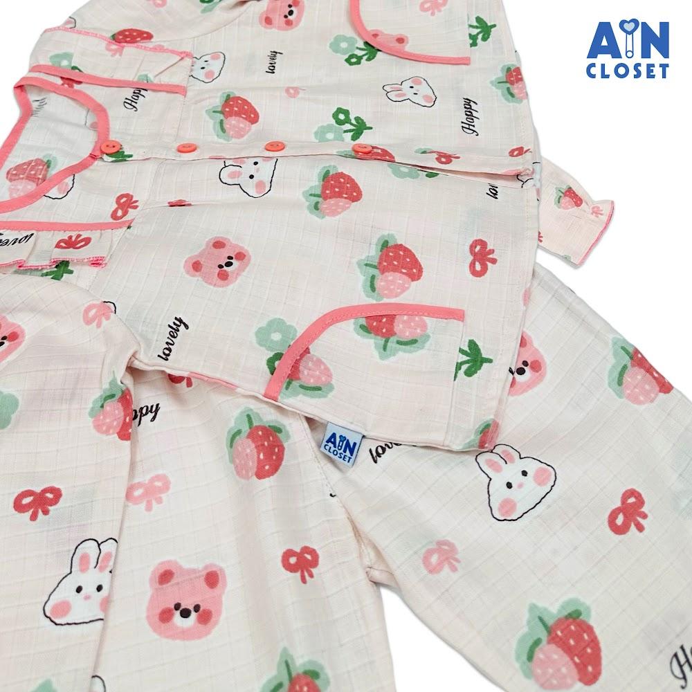 Bộ quần áo Dài bé gái hoạ tiết Gấu Thỏ Hồng Xô sợi tre - AICDBGGVHKOH - AIN Closet