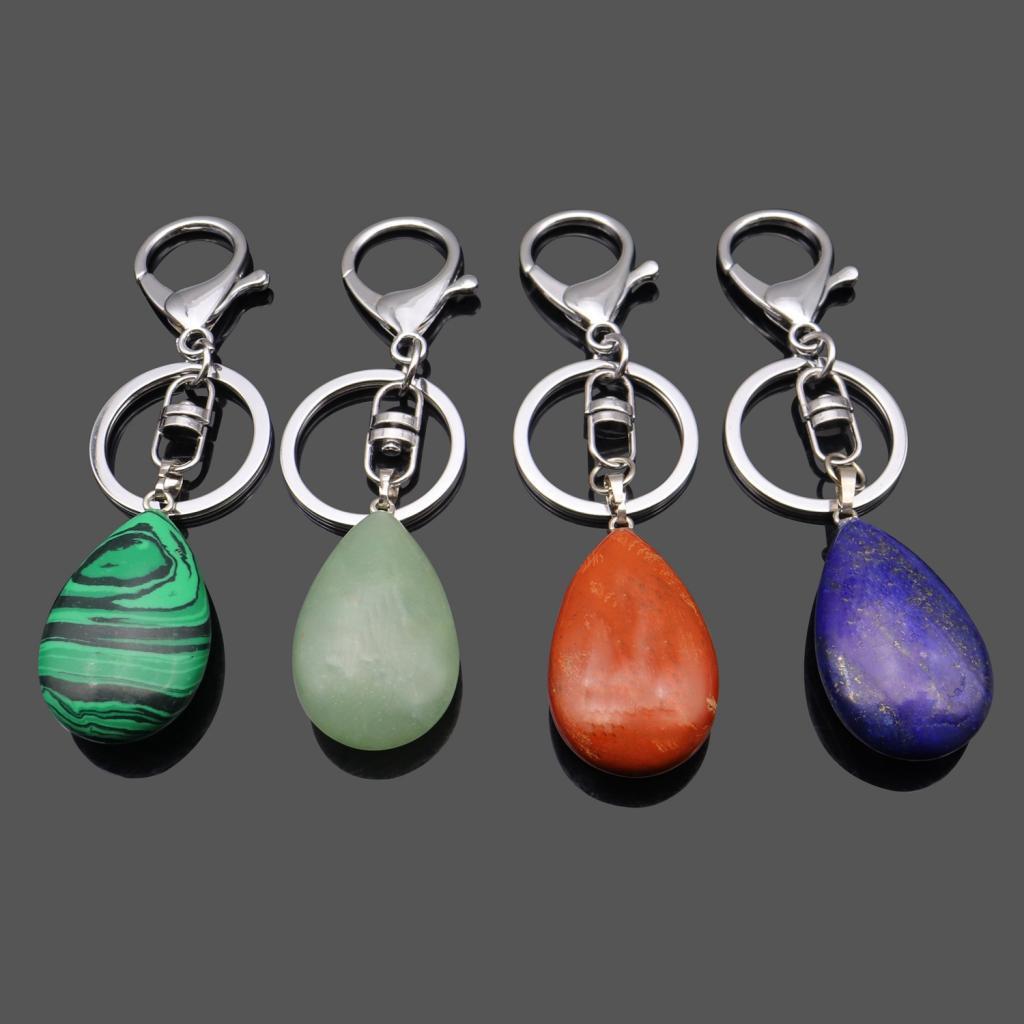 2X Cute Waterdrop SHape Gemstone Pendant Keychain Keyring DIY Dark Blue