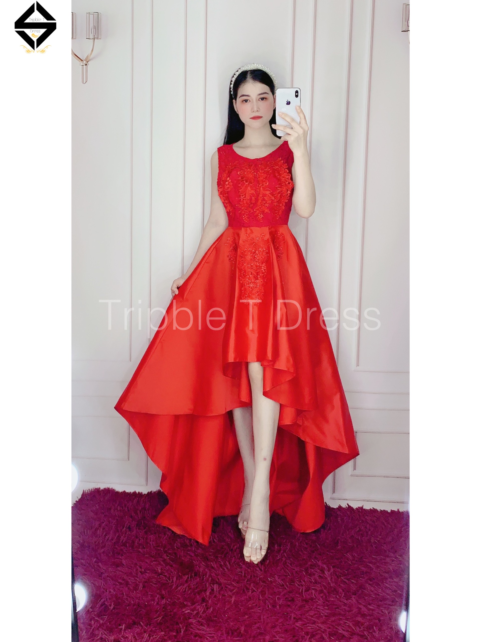 Đầm dự tiệc đuôi tôm phối ren ngực sang trọng TRIPBLE T DRESS -size M/L - MS35V