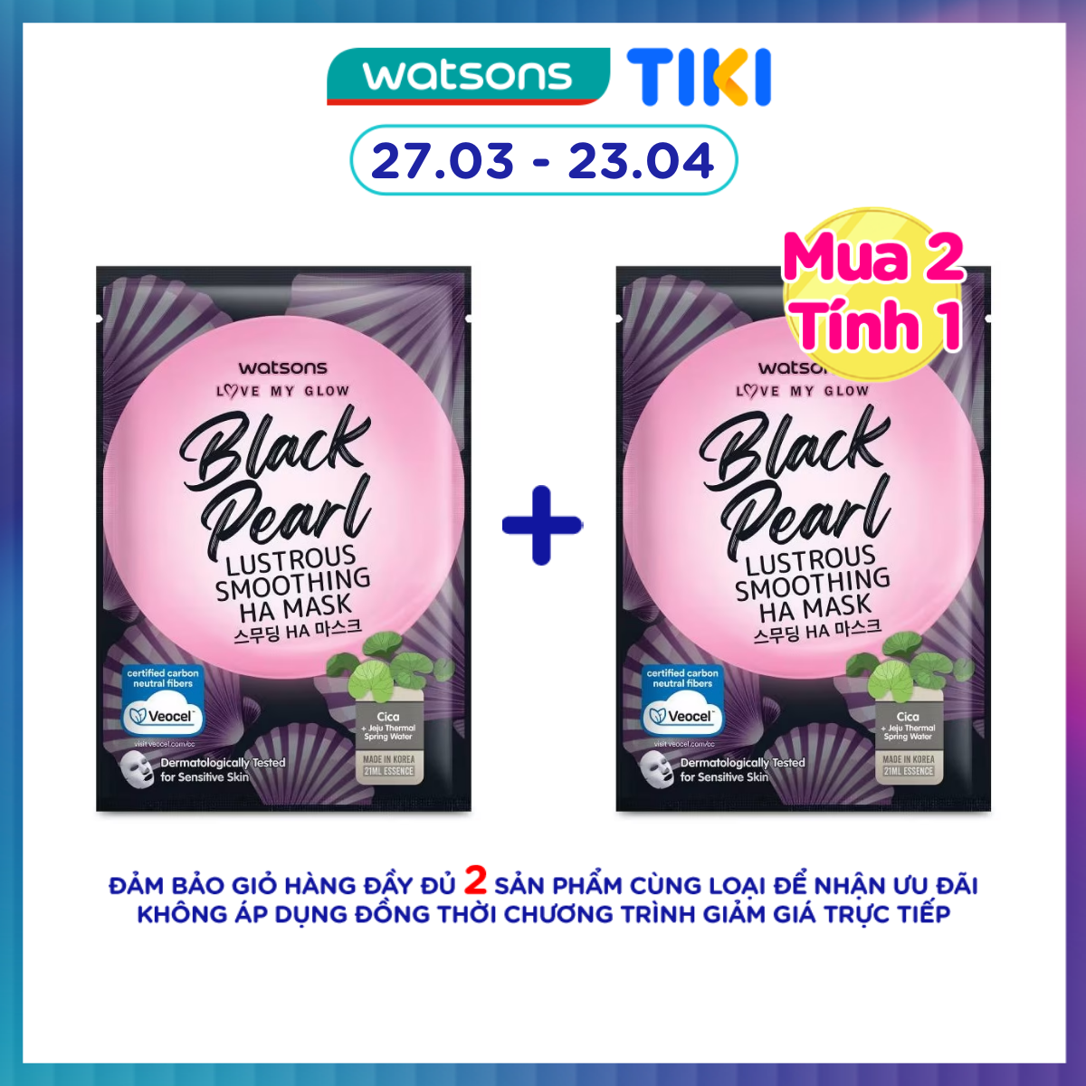 Mặt Nạ Watsons Love My Glow Black Pearl Lustrous Smoothing HA Mask 21ml