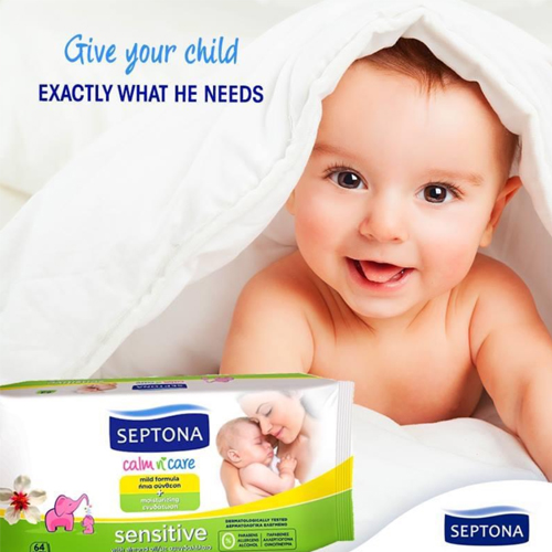 Khăn ướt cho bé SEPTONA Baby Wipes LID SENSITIVE dành cho da nhạy cảm 64 tờ