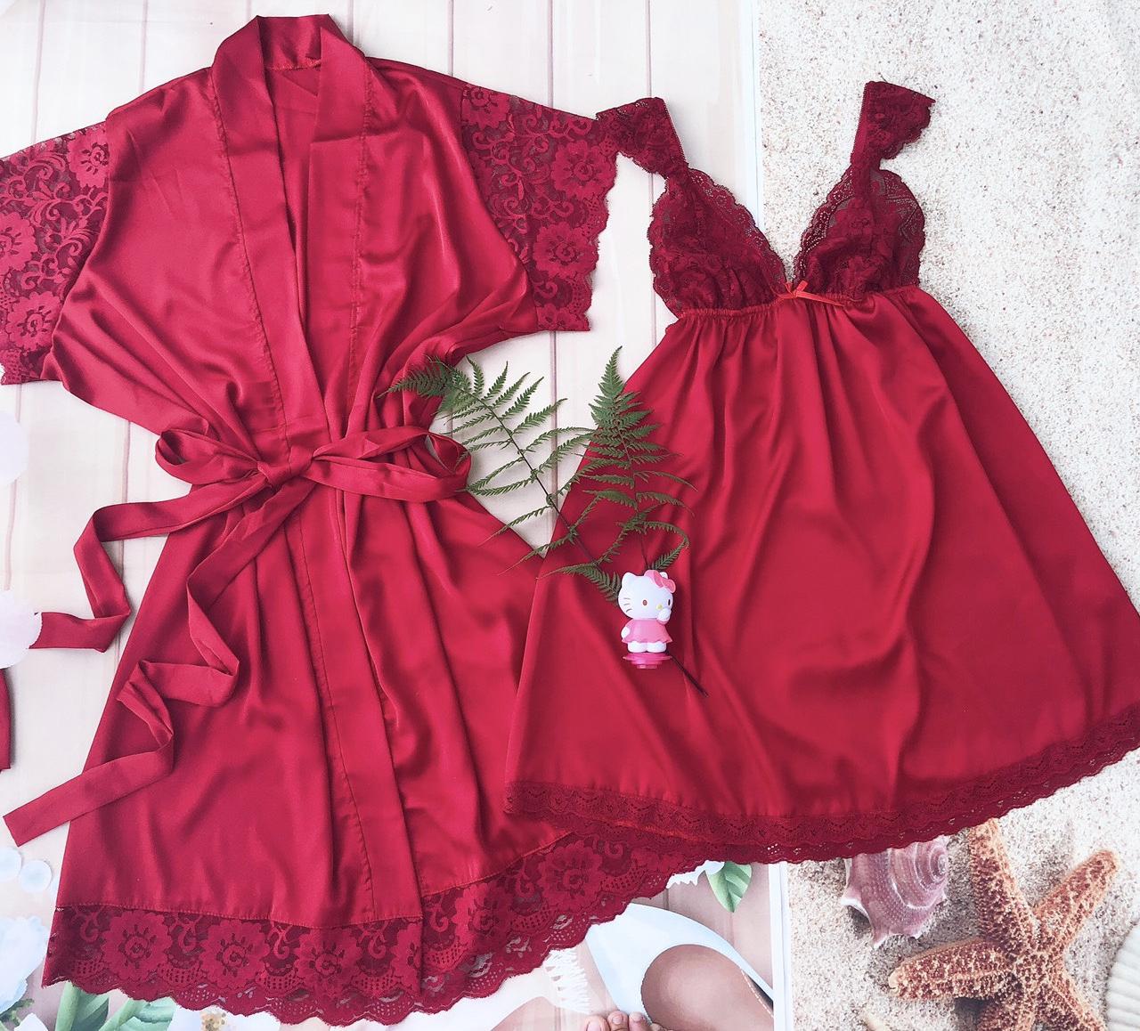 Set áo choàng Kèm Váy Ngủ Lụa Cao Cấp siêu Sang