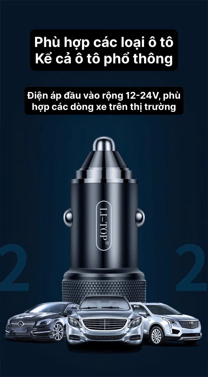 Củ sạc xe hơi Li-Top QC22 công suất 100W sạc siêu nhanh phù hợp các loại ô tô, có QR check hàng chính hãng