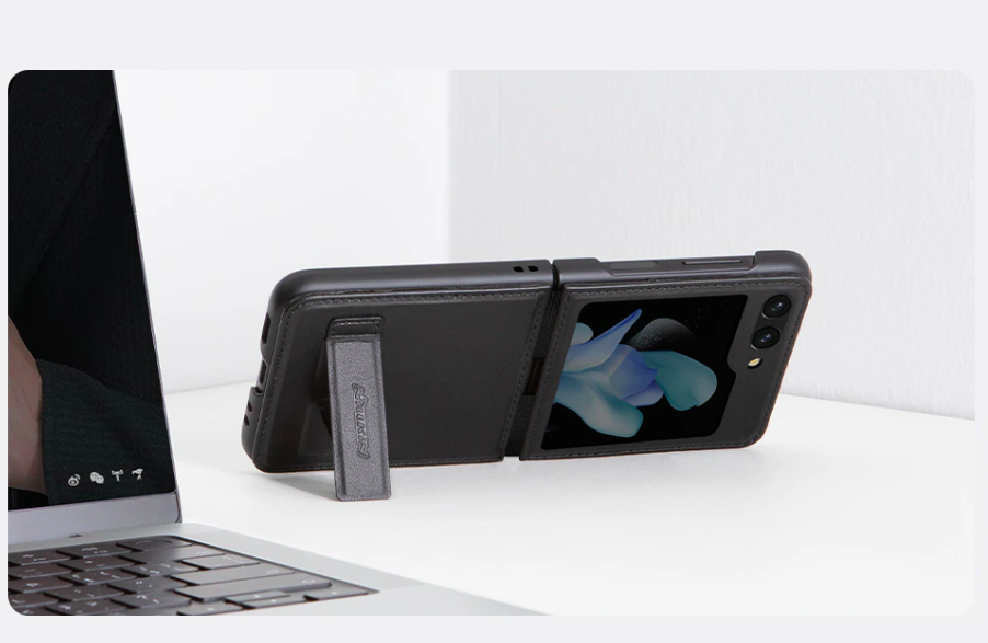 Ốp lưng cho SamSung Galaxy Z Flip 5 lưng da viền TPU cao cấp hiệu Nillkin Qin có chân đế -hàng nhập khẩu