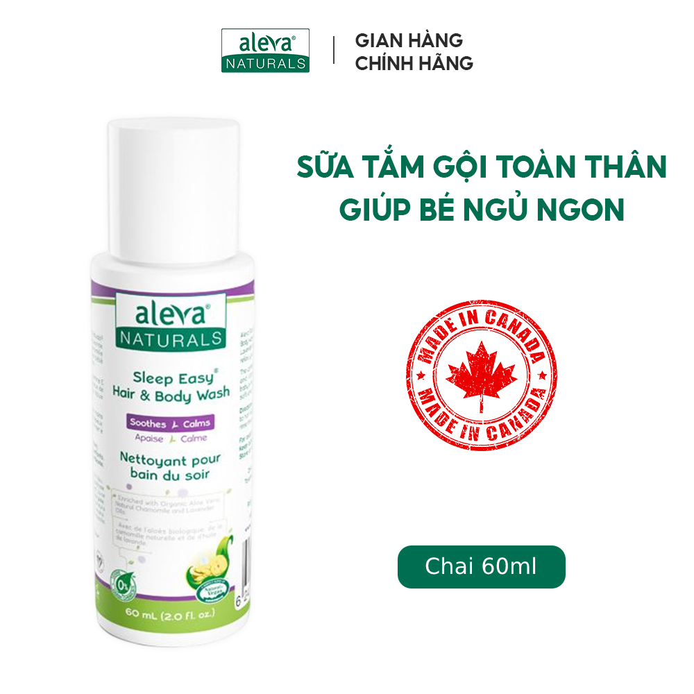 Sữa tắm gội toàn thân làm dịu, dưỡng ẩm và giúp bé ngủ ngon Aleva Naturals (chai 240ml/60ml)