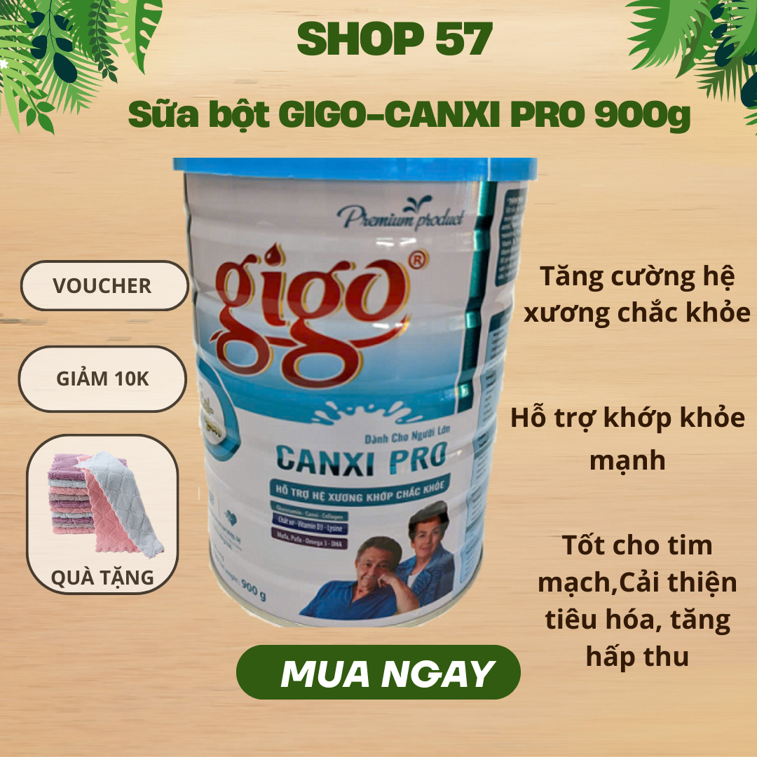 (Date T8/2027)Sữa Bột Gigo Canxi Pro 900g - Bổ Sung Canxi, Hỗ Trợ Xương Khớp, DHA, Collagen