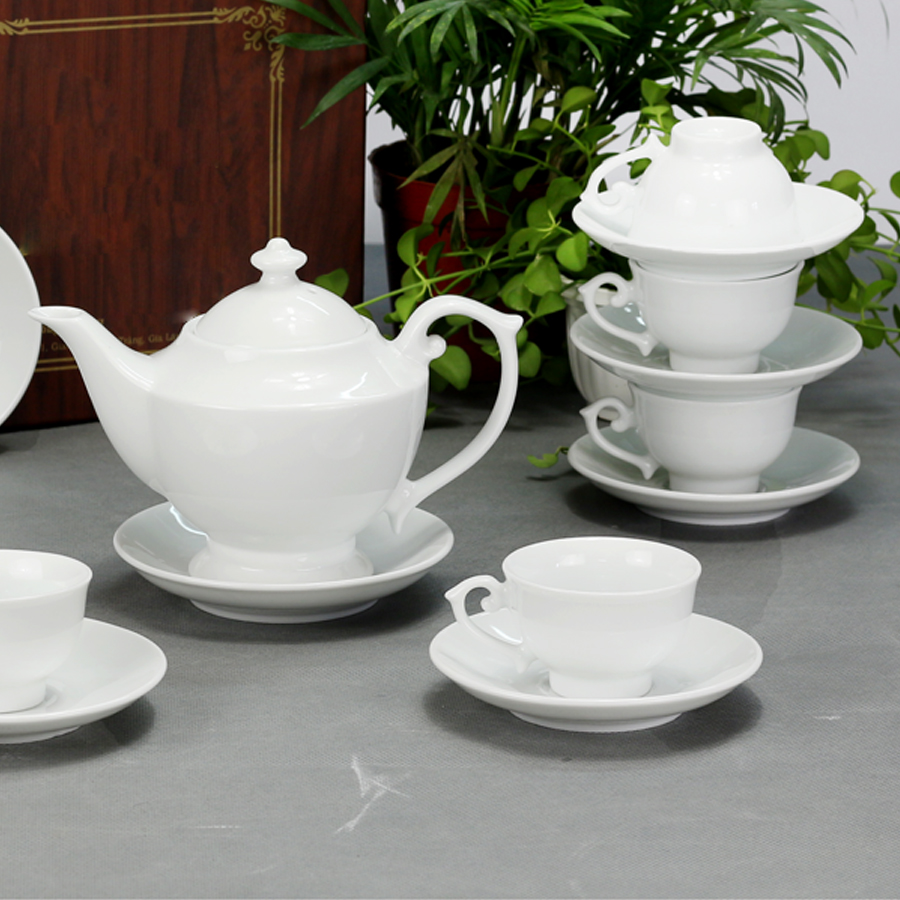 Bộ ấm chén men trắng đèn thần gốm sứ Bát Tràng