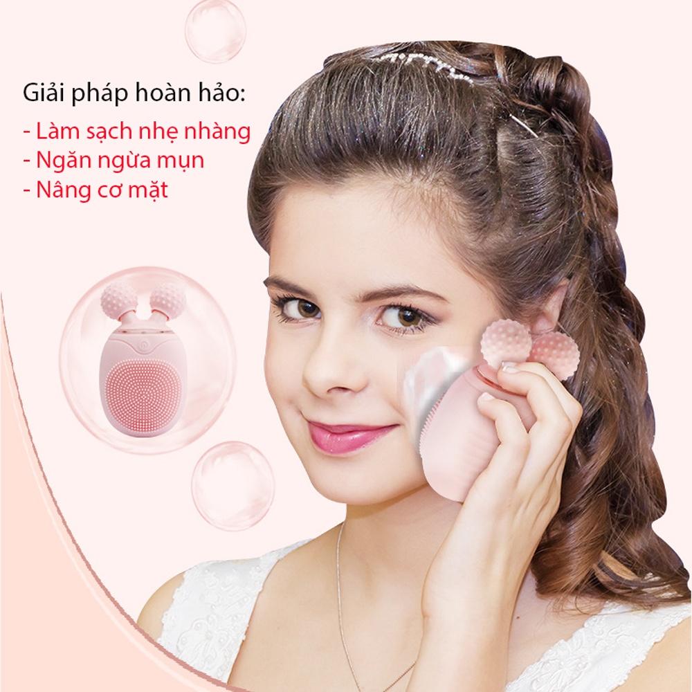 Máy rửa mặt mini cao cấp BOORUI: Rung massage và nâng cơ tạo cằm Vline 3 trong 1,Rửa sạch sâu, ngừa mụn làm đẹp da mặt