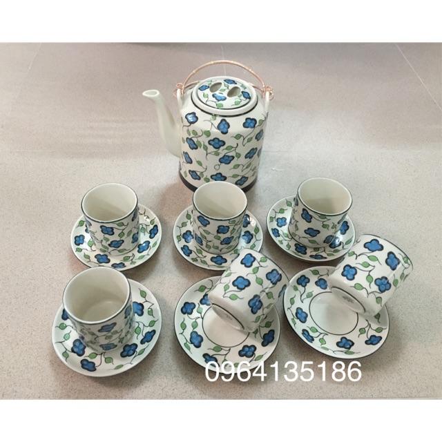 Bộ ấm tích hoa bốn cánh may mắn gốm sứ Bát Tràng