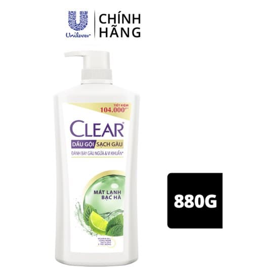 Dầu Gội Clear Sạch Gàu Dầu Gội Sạch Gàu Mát Lạnh Bạc Hà 3X Sức Mạnh Đánh Bay Gàu, Ngứa, Vi Khuẩn 880G