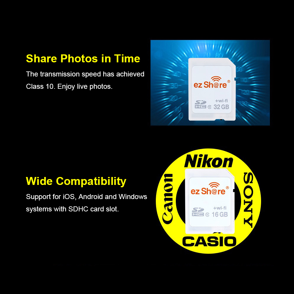 Thẻ SD Không dây WiFi Flash Class 10 32GB Thay thế cho Canon / Nikon / Sony EZ