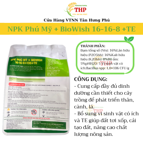 [TÚI 500G] Phân Bón NPK Phú Mỹ + BioWish 16-16-8 +TE | PHÂN BÓN CHUYÊN RAU ĂN LÁ | PHÂN BÓN 