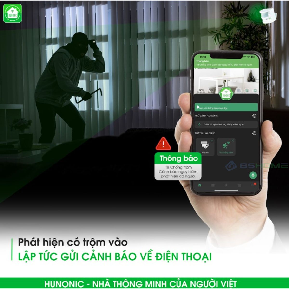 Thiết Bị Chống Trộm, Báo Khách WiFi Hunonic CT01, App Tiếng Việt, Phát Hiện Chuyển Động, Còi Hú Cảnh Báo Qua Điện Thoại