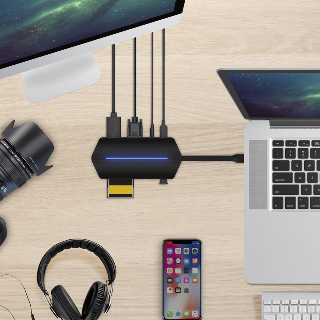 8 In 1 Type C USB Hub USB-C To USB 3.0/ VGA/ Type C HDMI Adapter
