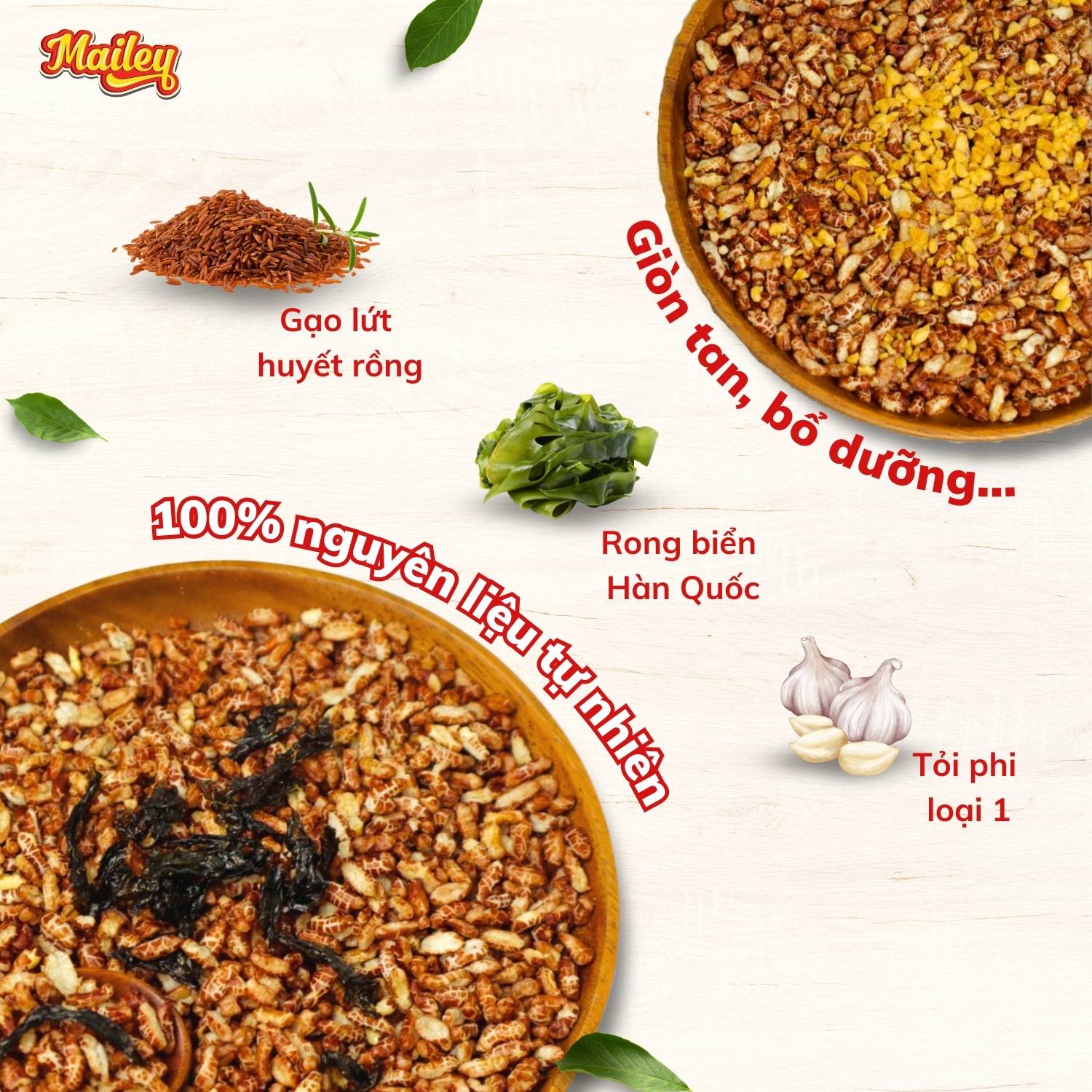 Gạo lứt giảm cân ăn liền Mailey Túi 150g - gạo lứt sấy rong biển/ cháy tỏi ăn kiêng healthy eat clean