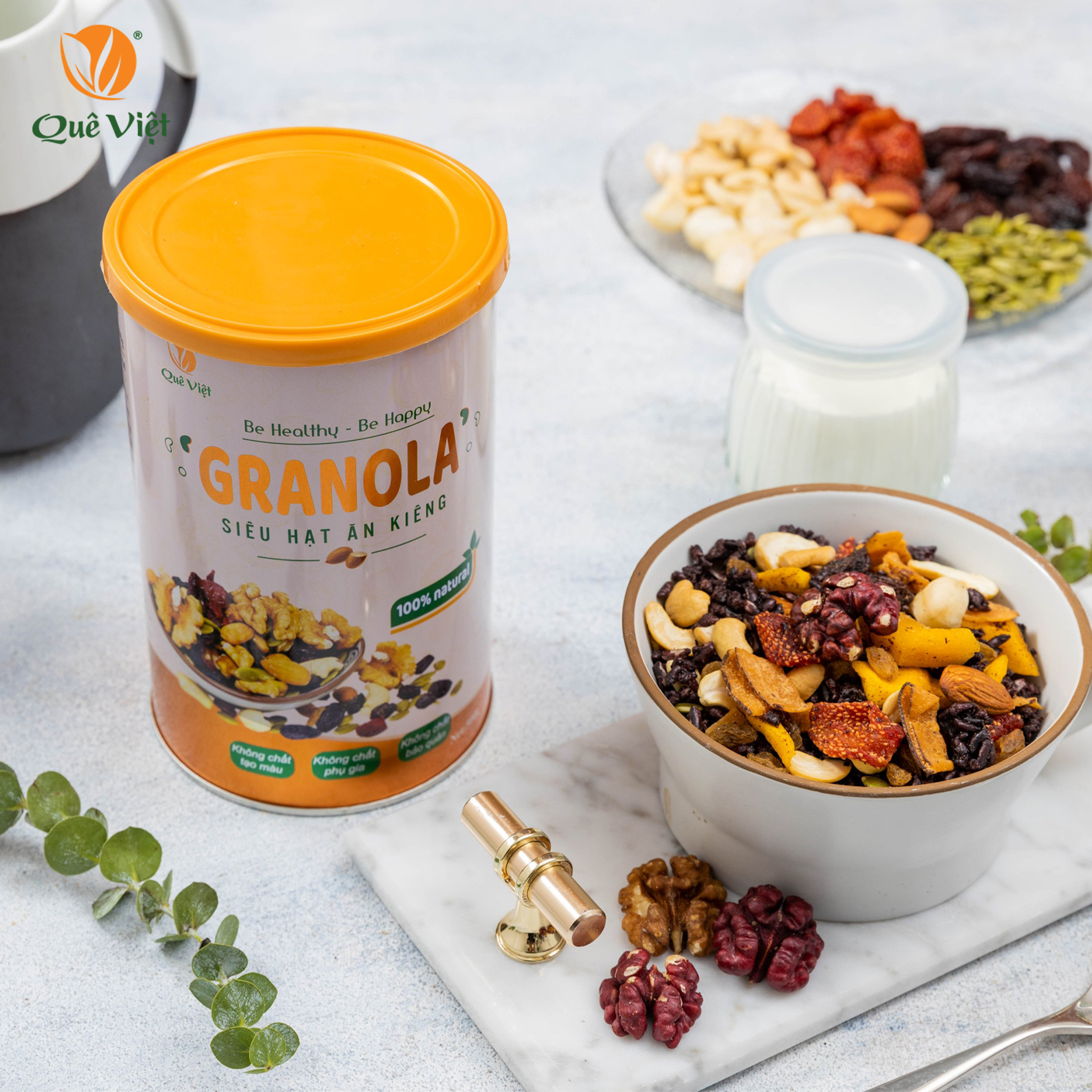 Granola siêu hạt ngũ cốc ăn kiêng Quê Việt, nguyên liệu hữu cơ – 1 hộp x 500g 