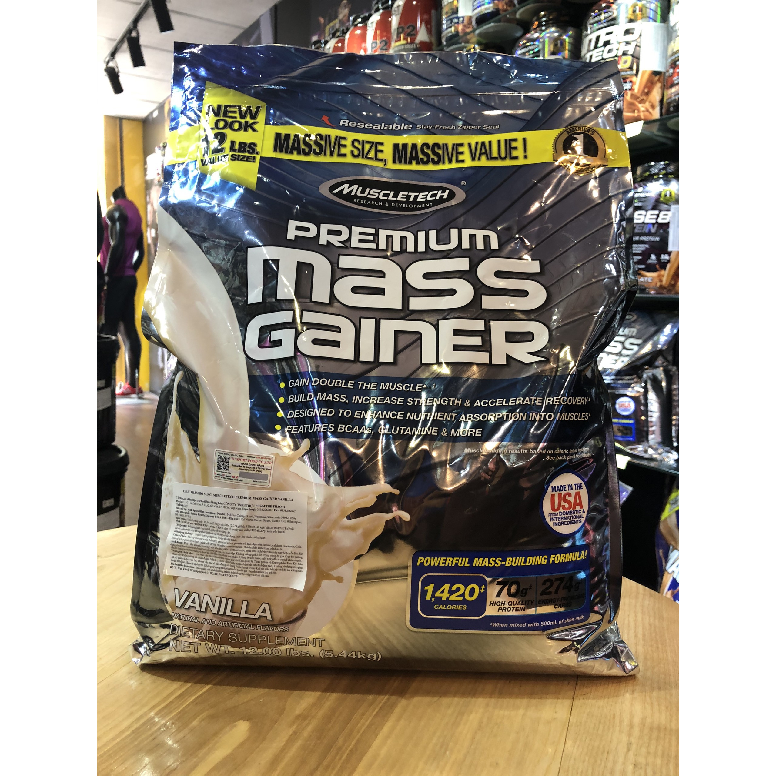 Sữa tăng cân, tăng cơ nhanh MuscleTech Premium Mass Gainer 12lbs (5,4kg) – Hỗ trợ tăng cân, tăng sức mạnh, phát triển cơ bắp dành cho người tập thể hình và thể thao