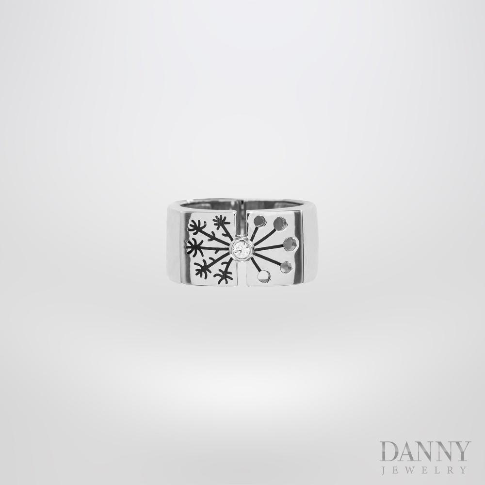 Nhẫn Nam Danny Jewelry Bạc 925 Xi Bạch Kim Đính Đá CZ Hoạ Tiết Bồ Công Anh KI0G0001