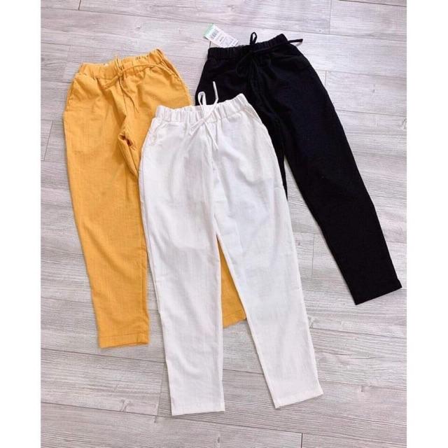 Quần baggy Đũi xước cạp chun thắt nơ xinh xắn
