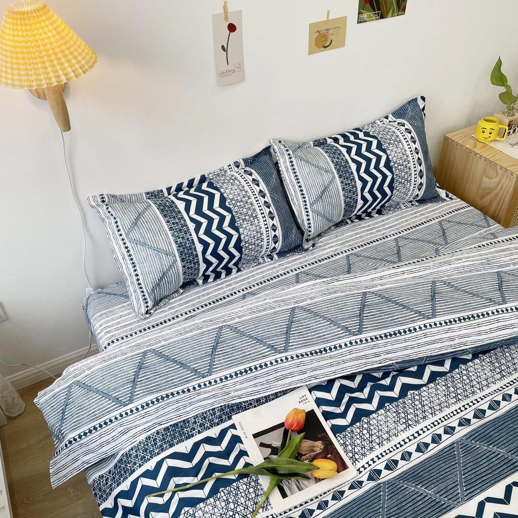 Bộ chăn ga gối Cotton Poly M2T bedding xương sóng âm, vỏ chăn mền, drap giường và 2 vỏ gối