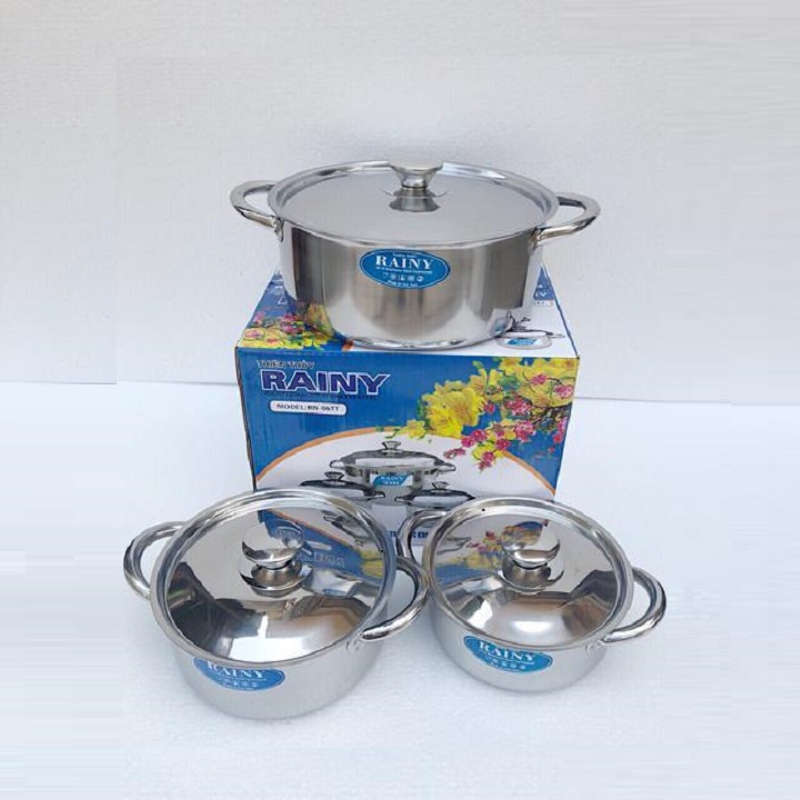 Bộ 3 nồi 1 đáy inox Rainy cao cấp - Hàng Chính Hãng