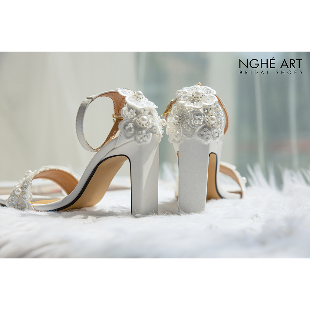 Giày cưới Nghé Art cao gót hoa kim sa 418