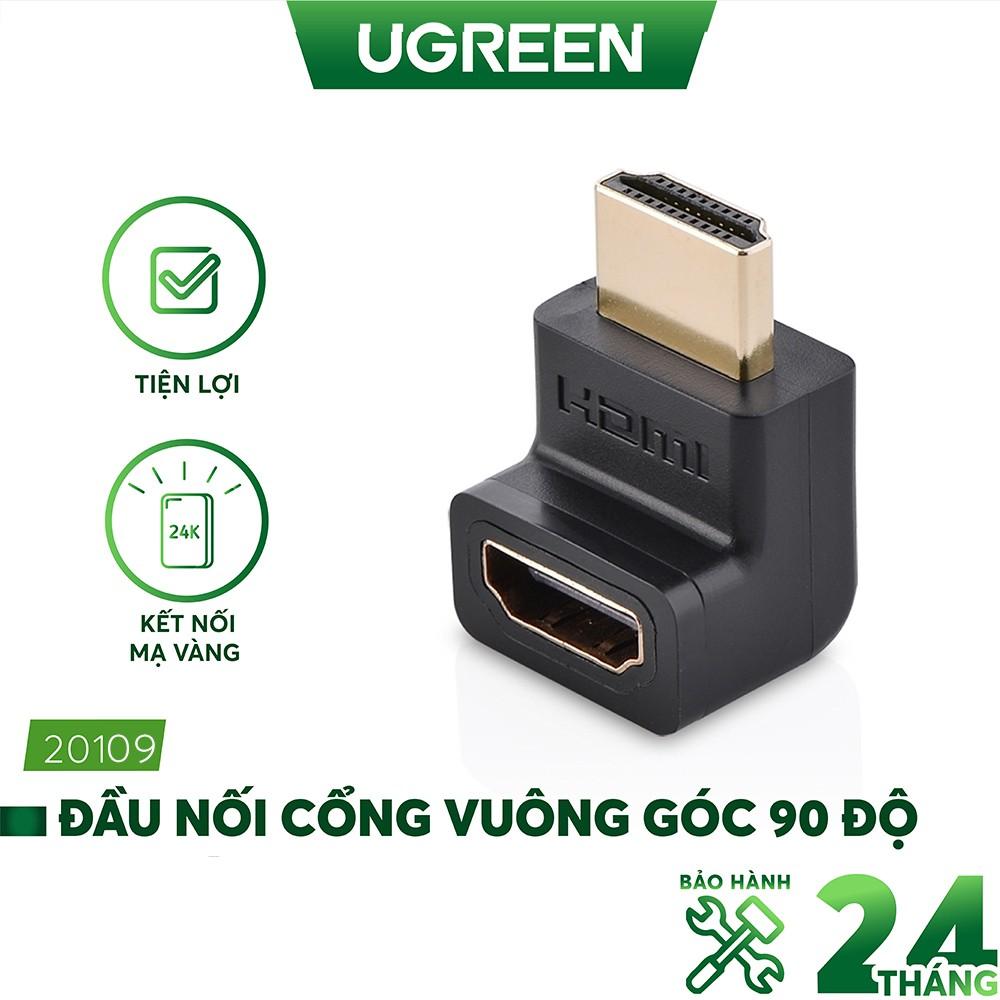 Đầu nối cổng HDMI male sang HDMI female vuông góc 90 độ - UGREEN 20109 - (màu đen)