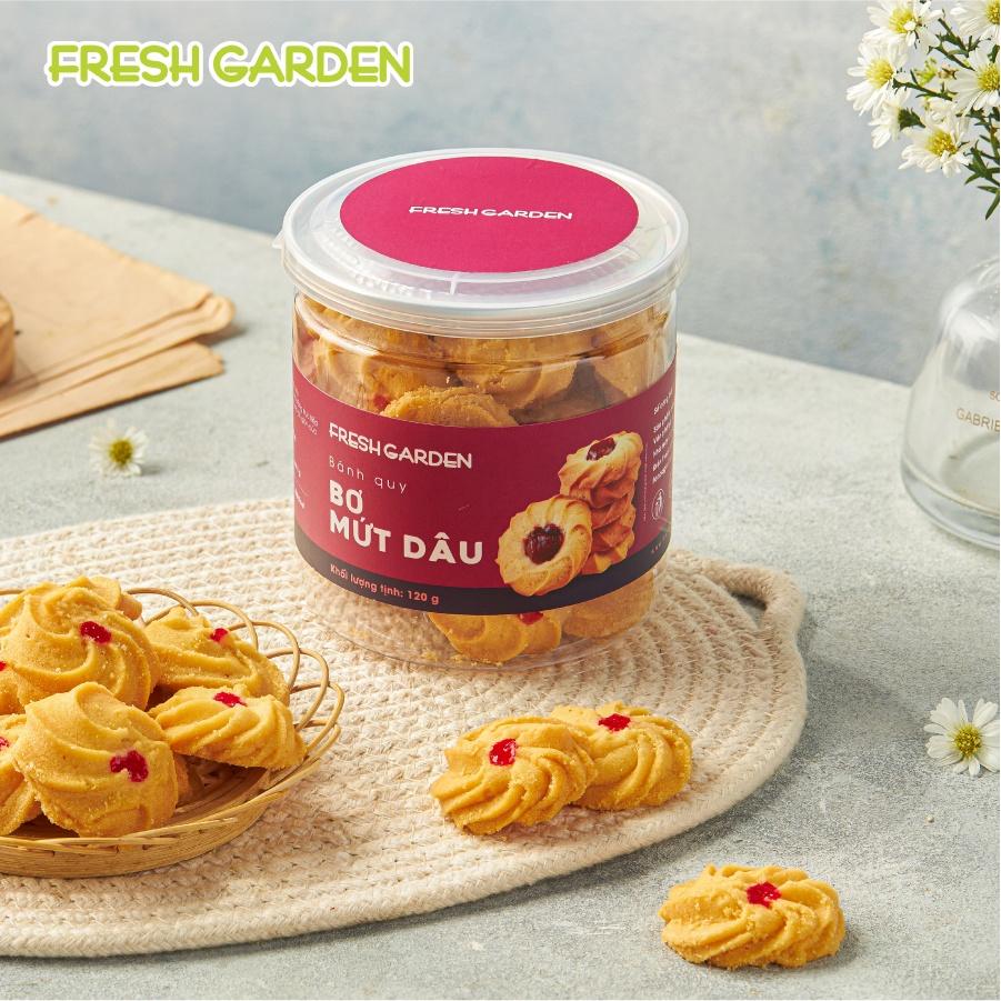 Bánh Quy Bơ Ăn Vặt FRESH GARDEN Vị Mứt Dâu Thơm Lừng Hương Bơ Và Vani Hộp 120g