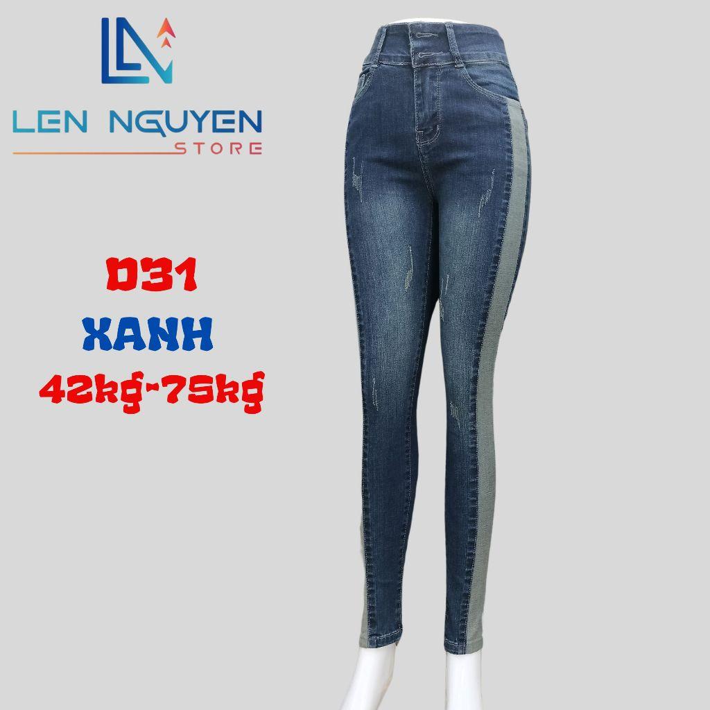 D31_Quần jean nữ, dài, lưng cao, quần bò nữ dáng ôm, quần rin nữ có big size, cho 42kg đến 75kg,LEN NGUYEN STORE - Xanh