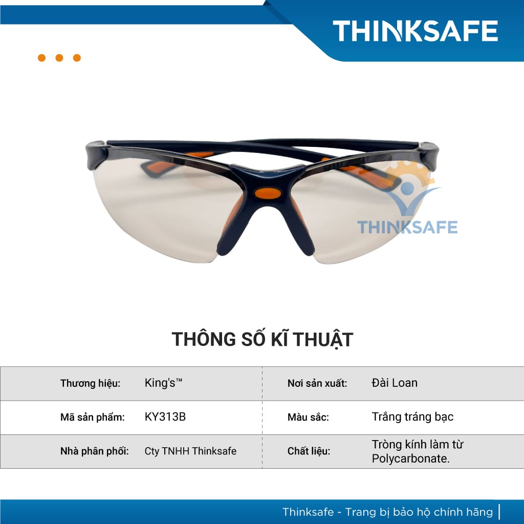 Kính chắn bảo hộ King's Thinksafe, chống tia uv cao cấp, bảo hộ đa năng, chống bụi đi đường, dùng lao động màu đen KY313B