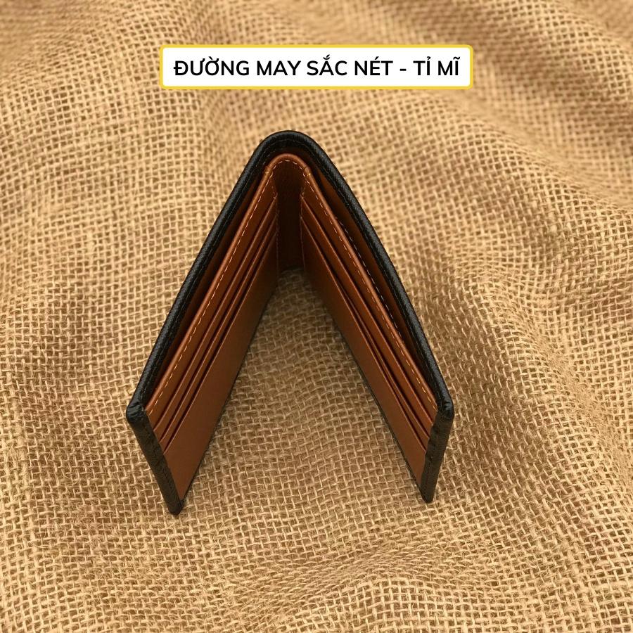 Ví mini nam bóp da bò thật cao cấp LIDAN, sọc Y dáng gập nhỏ gọn nhiều ngăn đựng tiền đựng thẻ LD2