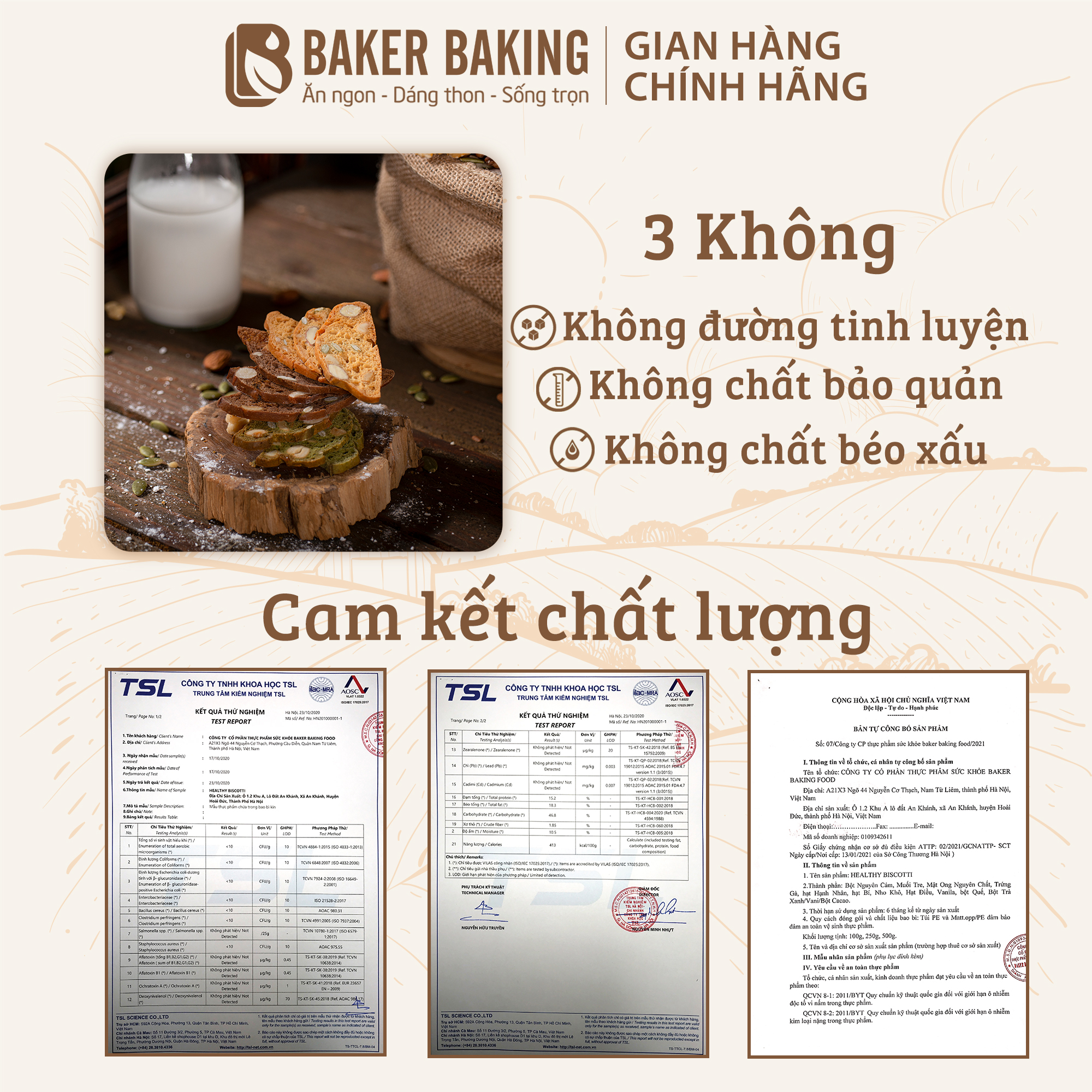 Bánh biscotti ăn kiêng Baker Baking nguyên cám mix hỗ trợ giảm cân dành cho người tiểu đường, eatclean 100g