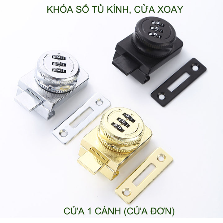 Khóa số tủ kính bằng hợp kim, loại 1 hoặc 2 cánh mở xoay, có thể thay đổi mã số